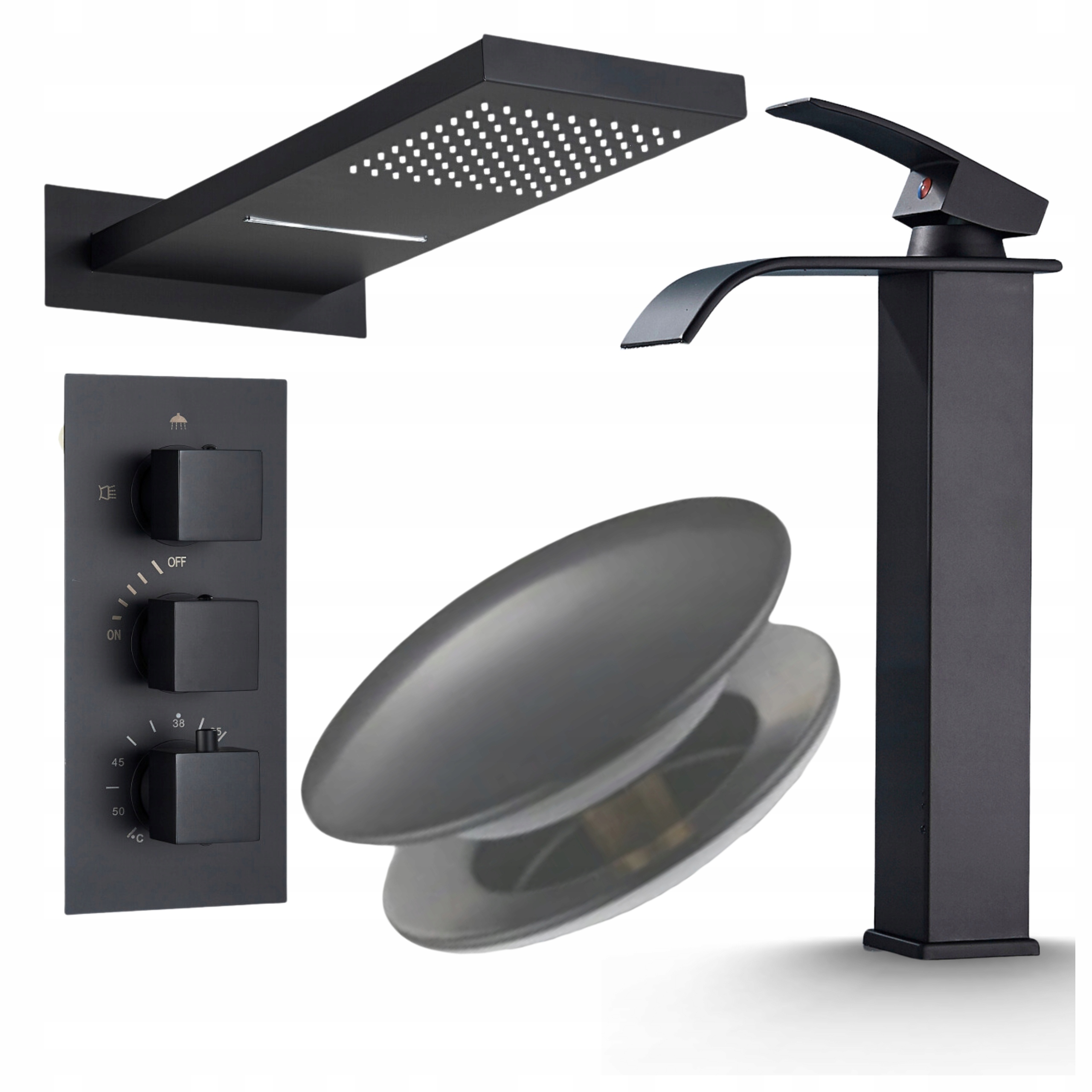 Podomítkový sprchový set s vodopádom a termostatom a dažďovou sprchou Komplet