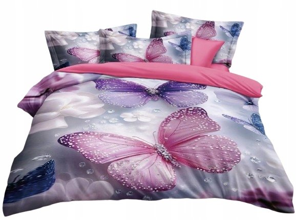 Pościel Różowe/fioletowe motyle 140x200 3 części