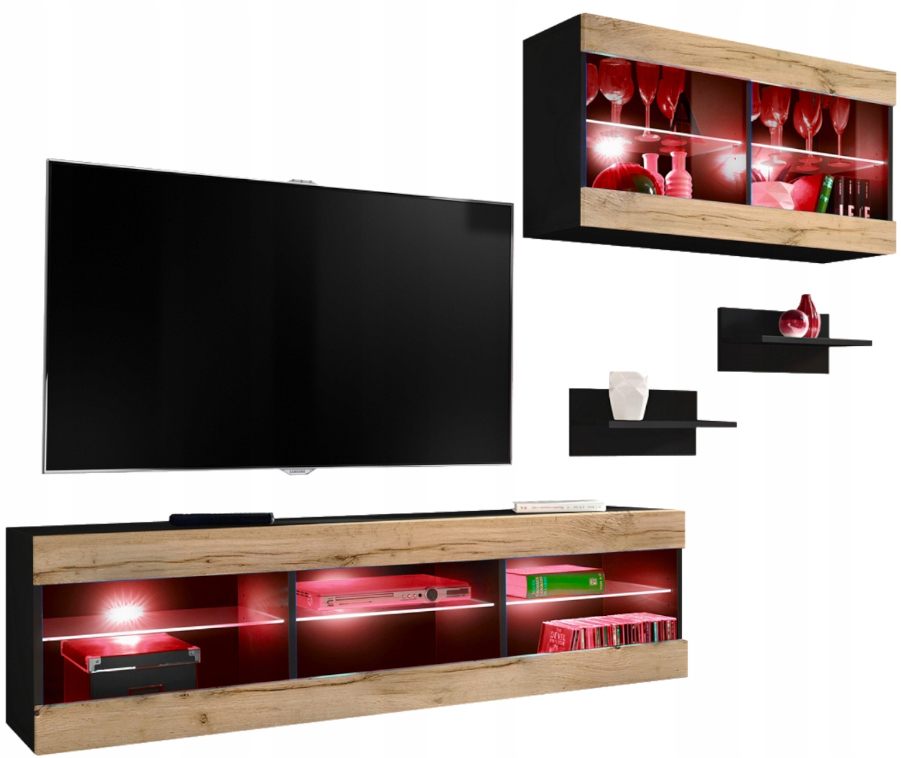 Sada nábytku Rtv Tivoli SET3 čierna/dub wotan, Led Rgb