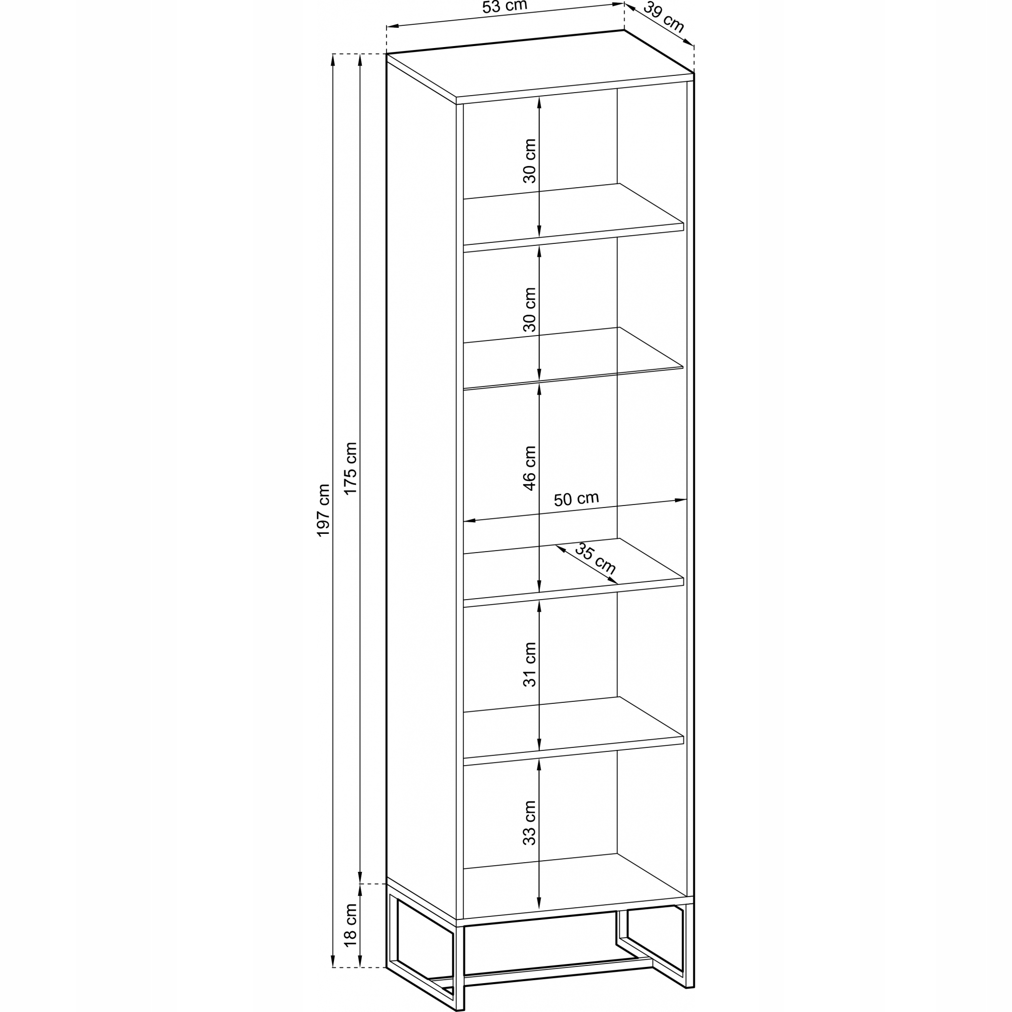 Wysoka witryna AMBRA WT53 LED styl loft artisan Głębokość mebla 39 cm