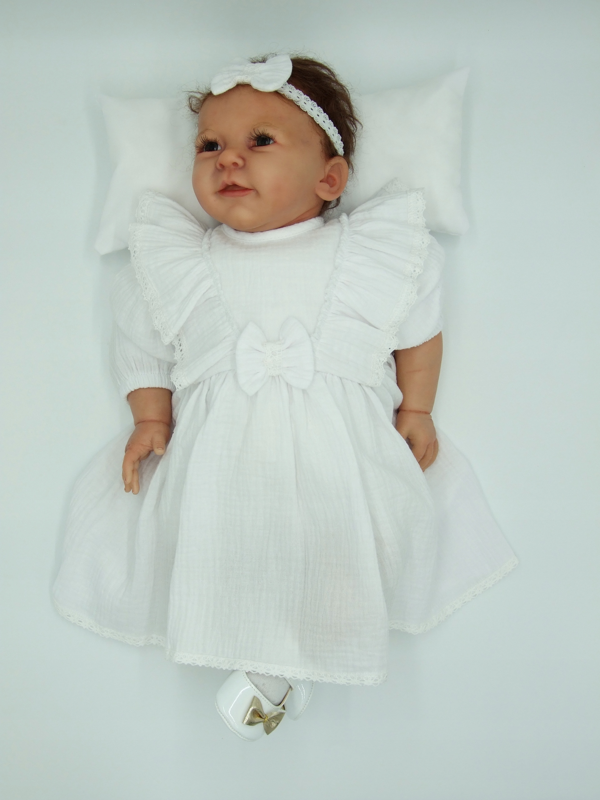 MUŚLINOWA Sukienka do CHRZTU + OPASKA 74r*kolory* Kolor biały