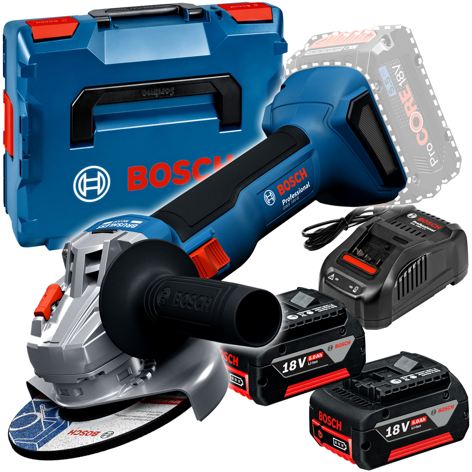 Szlifierka kątowa akumulatorowa 18,0 V Bosch Gws 18V-8 06019N9003 2 x 5Ah