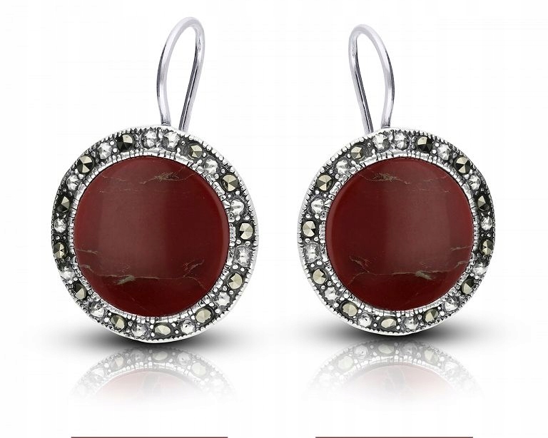 Stříbrné náušnice korál zlaté žilky markýzy 925