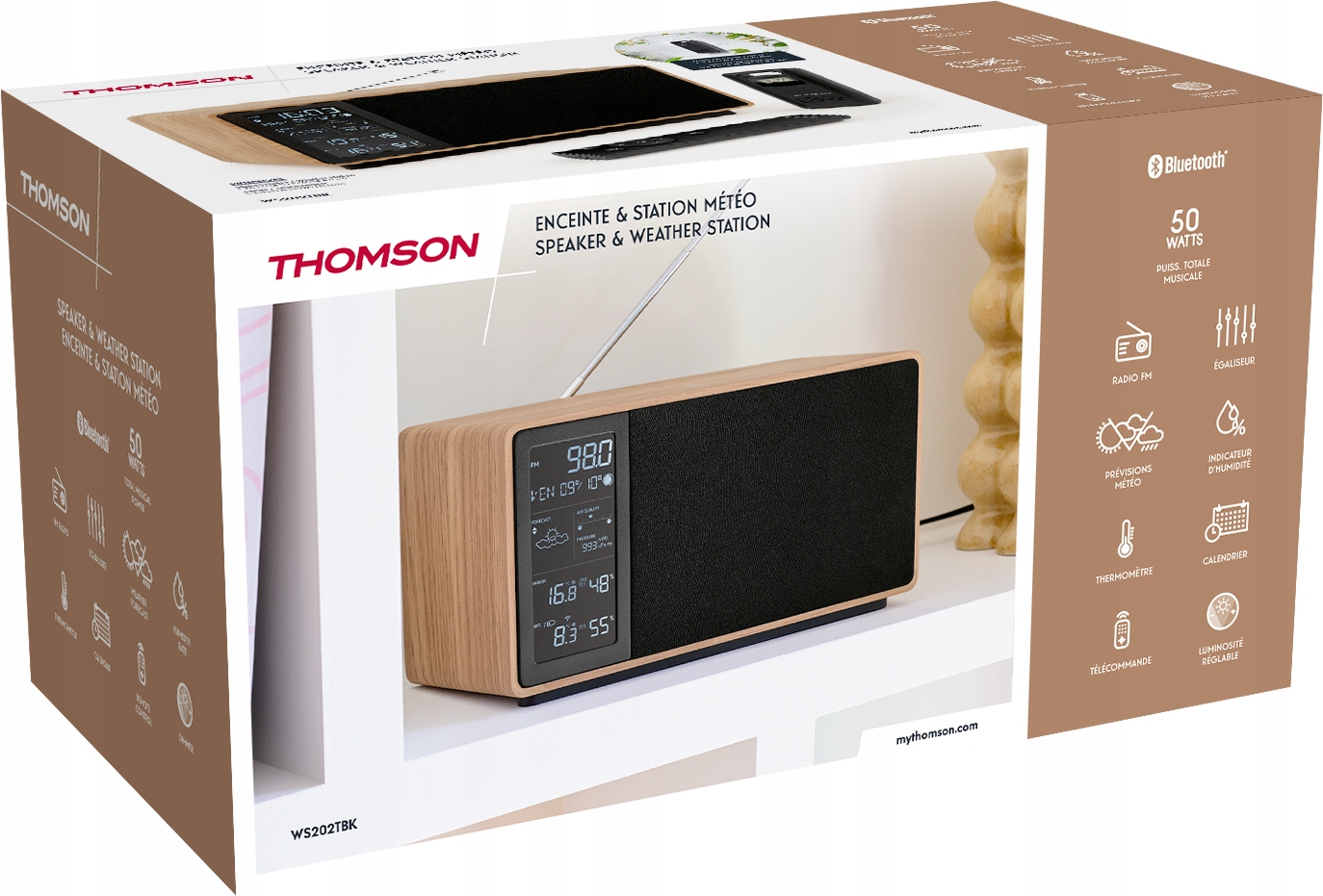 Thomson Cosy Głośnik Bluetooth z radiem i stacją pogodową czarny WS202TBK