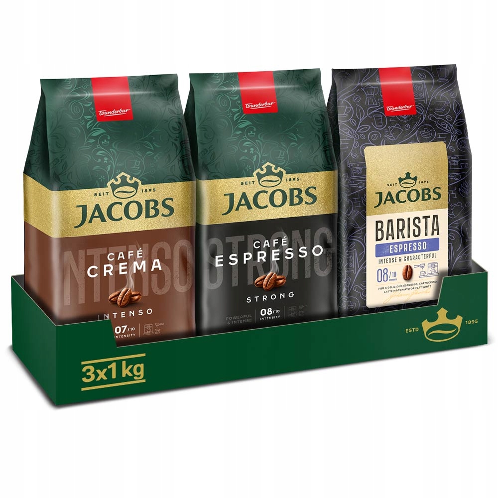 Kawa ziarnista Jacobs Crema Intenso, Espresso, Barista Espresso, 3x1kg