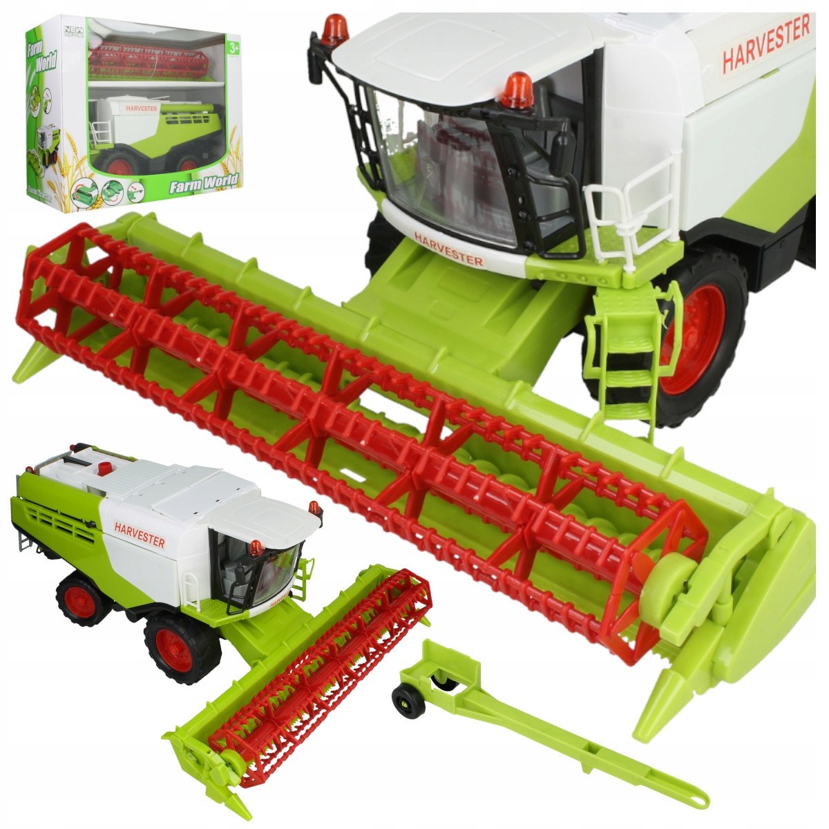 DUŻY KOMBAJN DO ZBOŻA Z PRZYCZEPKĄ TRAKTOR RUCHOME ELEMENTY HEDER ZABAWKA