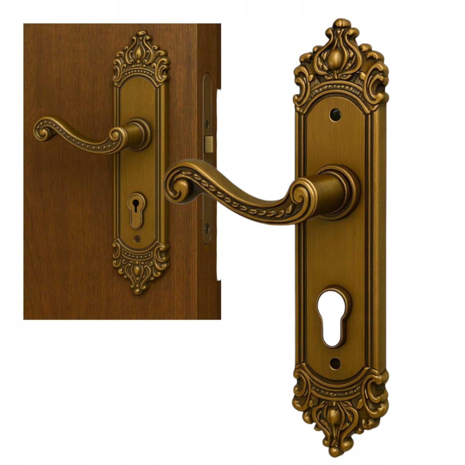 Exkluzivní gotická klika Mosaz Ocel Zámek na klíče 50 mm Sada pro dům