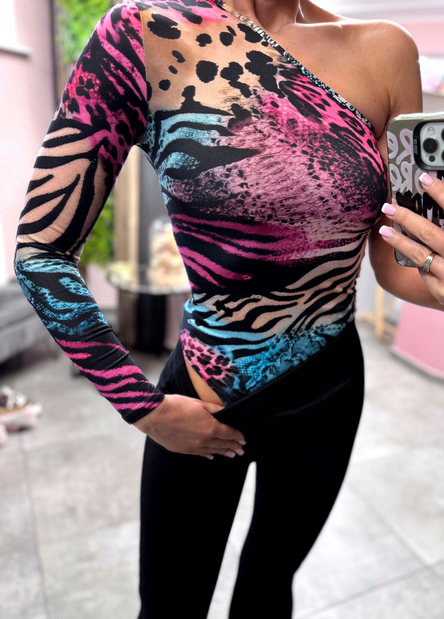 Dámské Body Millagro Animalprint Tyrkysová Na Jedno Rameno Uni