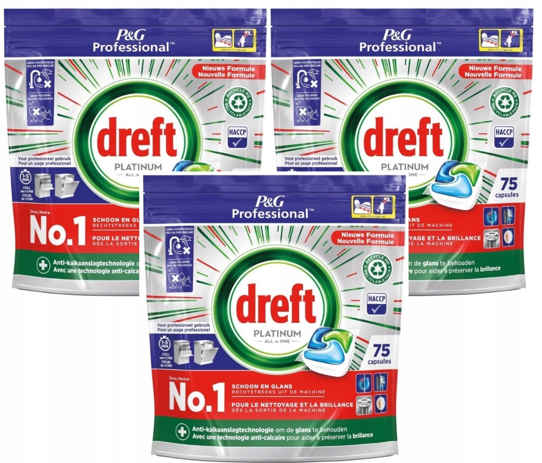 Levně Dreft Platinum Regular All in One Kapsle do myčky nádobí 225 ks 3x75