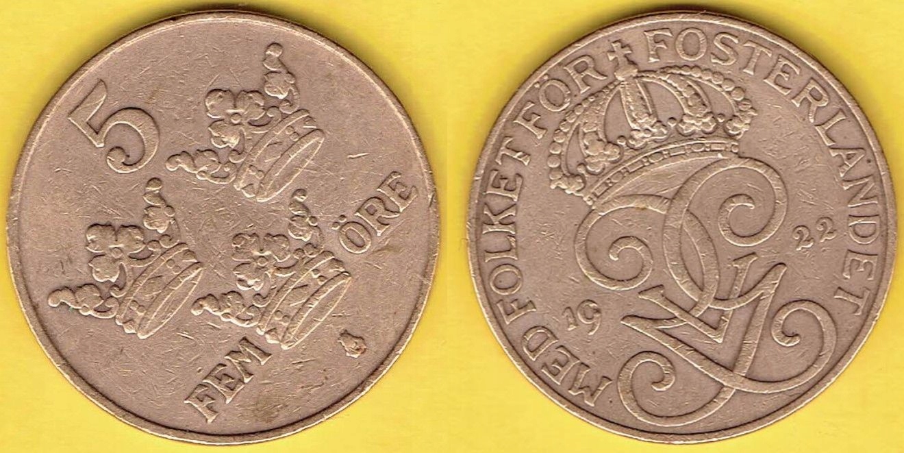 Szwecja 5 Ore 1922 r.