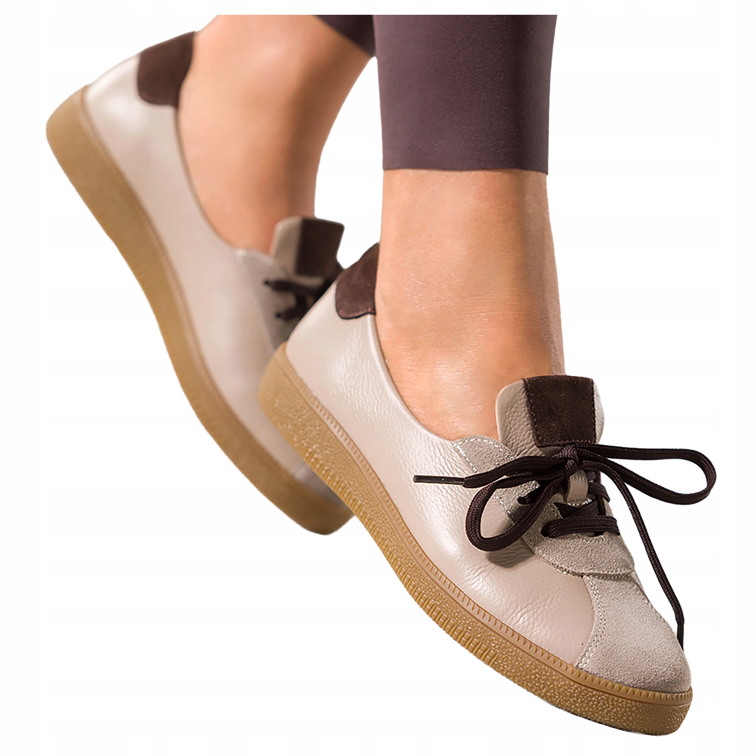 Tmavě béžové Baleríny Dámské Pohodlné Sportovní Šněrovací Kožené vel. 40