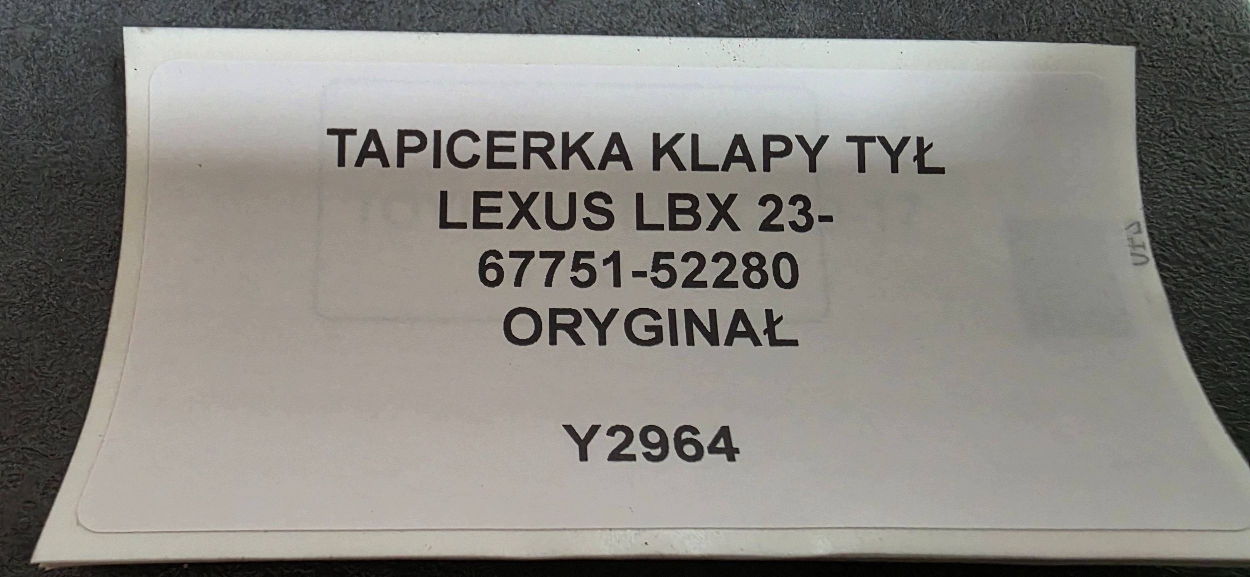 upholstery bonnet rear part LEXUS LBX 23- original 67751-52280