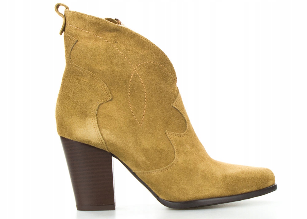 Kamelové Semišové Kovbojské Boty Prošívání Pěkné 37