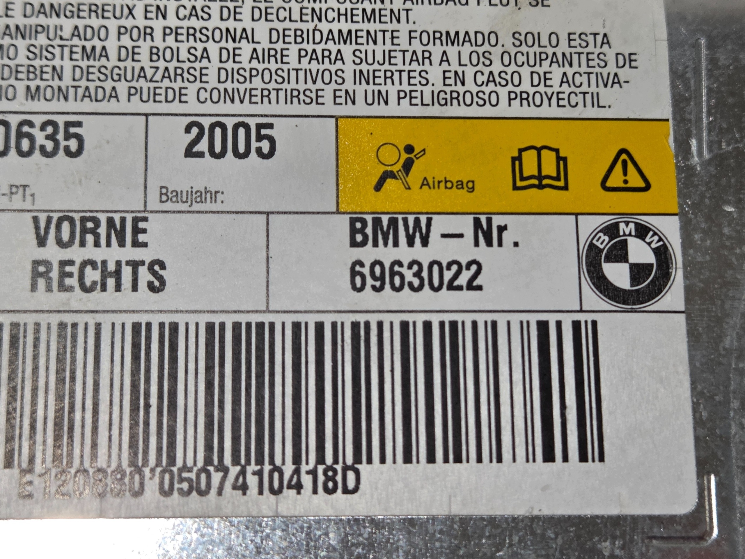 airbag door right front BMW E60 OE 6963022