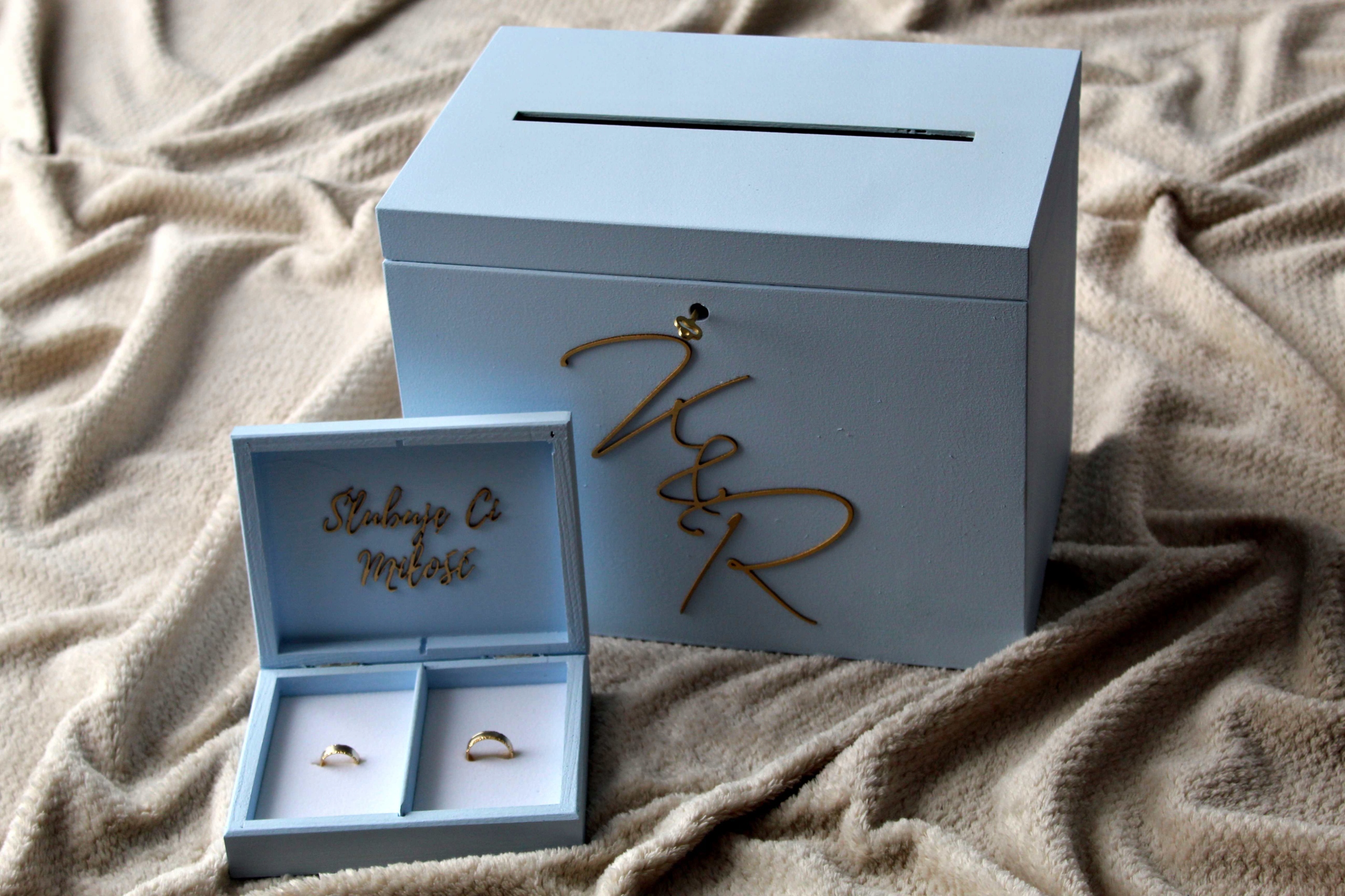 Komplet Pudełek Ślubnych Eleganckie Błękitno Złote Kod producenta Kom10