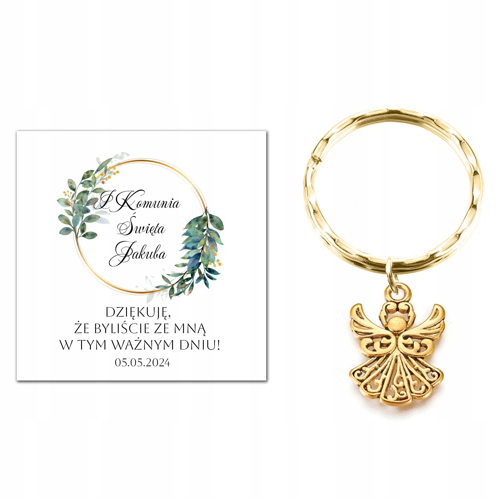 PODZIĘKOWANIE DLA GOŚCI UPOMINEK BRELOCZEK ANIOŁEK KOMUNIA PAMIĄTKA