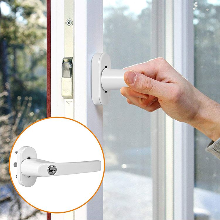 KLAMKA OKIENNA Z KLUCZYKIEM ZAMKIEM DO OKNA BIAŁA Materiał aluminium