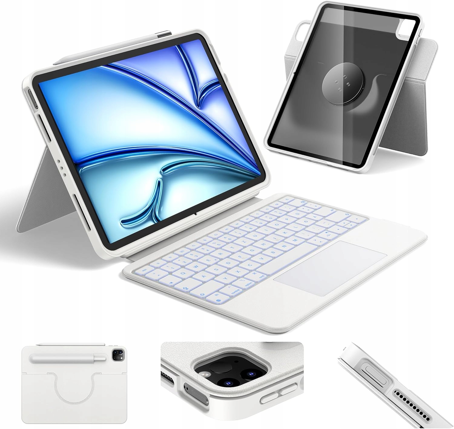 Puzdro s klávesnicou pre iPad Air 11 a Pro 11 otočné o 360° Hou Qwertz biele