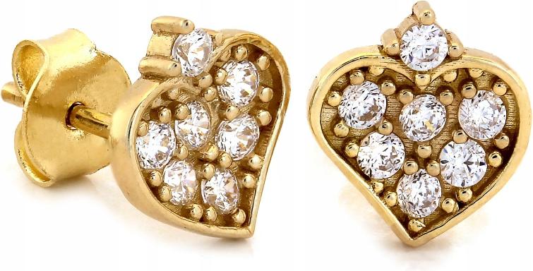 Náušnice zlaté 585 srdce se zirkony na tyči jsou ideální jako dárek