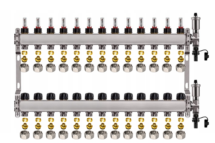 Nerezový rozdělovač pro podlahové vytápění 13 okruhů Pex