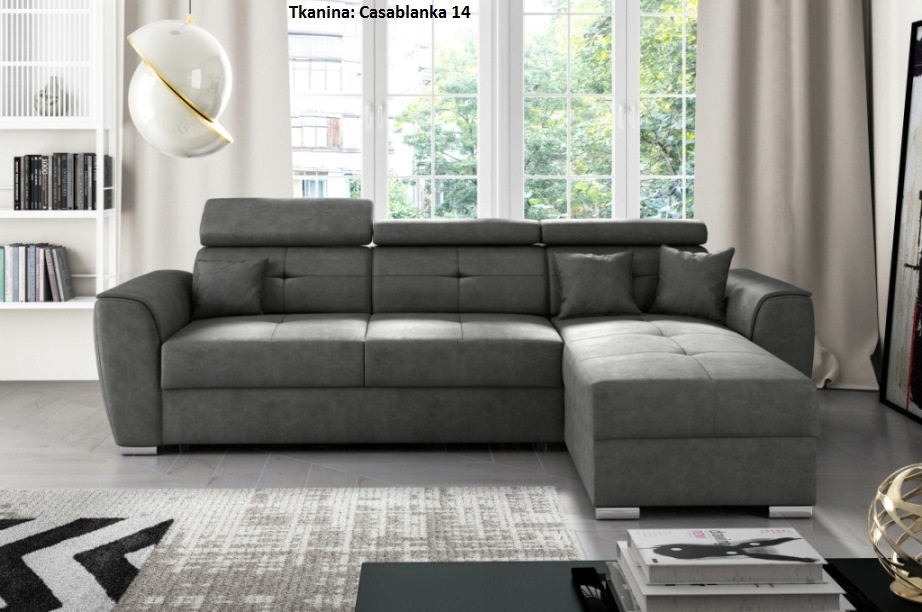 Kampinė sofa NEVADA, kampas, reguliuojami galvos atlošai, patalynės dėžė, miegojimo funkcija