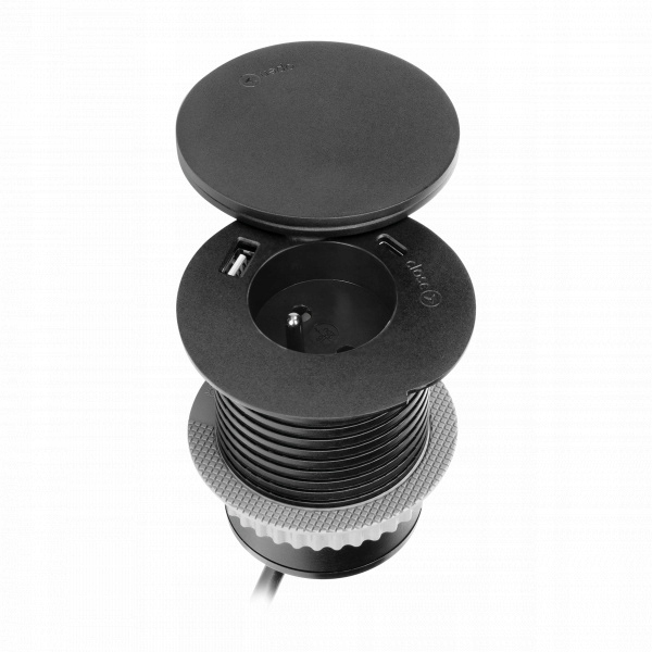 Nábytková zásuvka O6 cm s otočným krytem a indukční nabíječkou Usb 1,5 m Orno