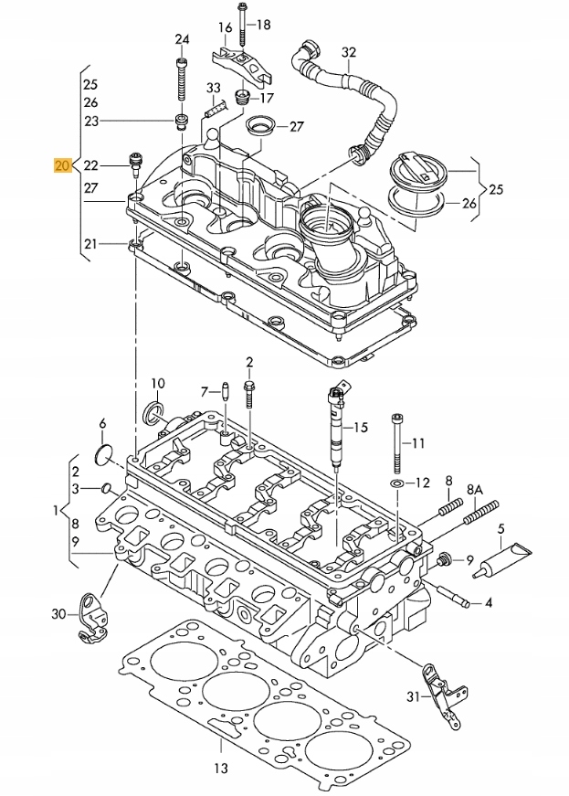 Pokrywa zaworów VW TRANSPORTER VI 2.0D 04.15- Numer katalogowy części 03L103469G