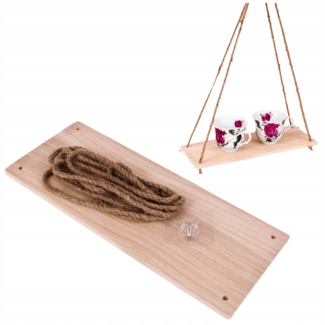 

Półka Ścienna Sznurki Loft Boho Drewno Wisząca 35