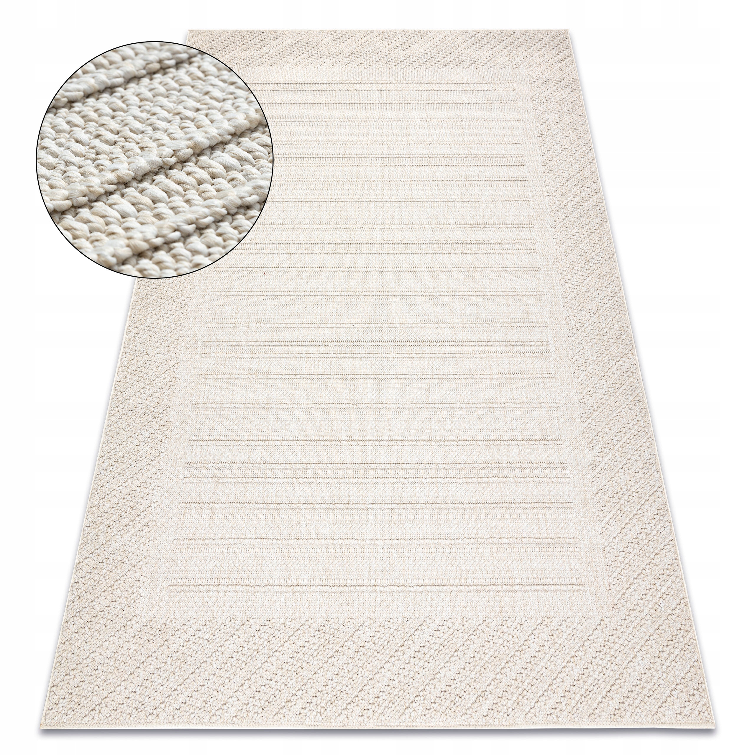 Koberec Do Obývacího Pokoje Smyčkový Strukturovaný Jersey Rámeček krém Boho 80x150 cm