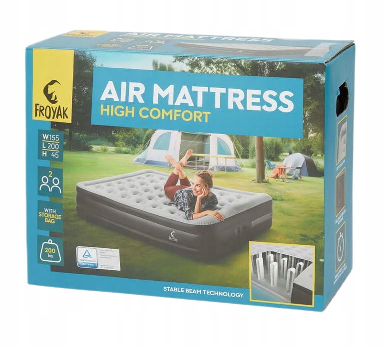 Materac dmuchany dwuosobowy z wbudowaną pompką 200x155x45 cm Froyak
