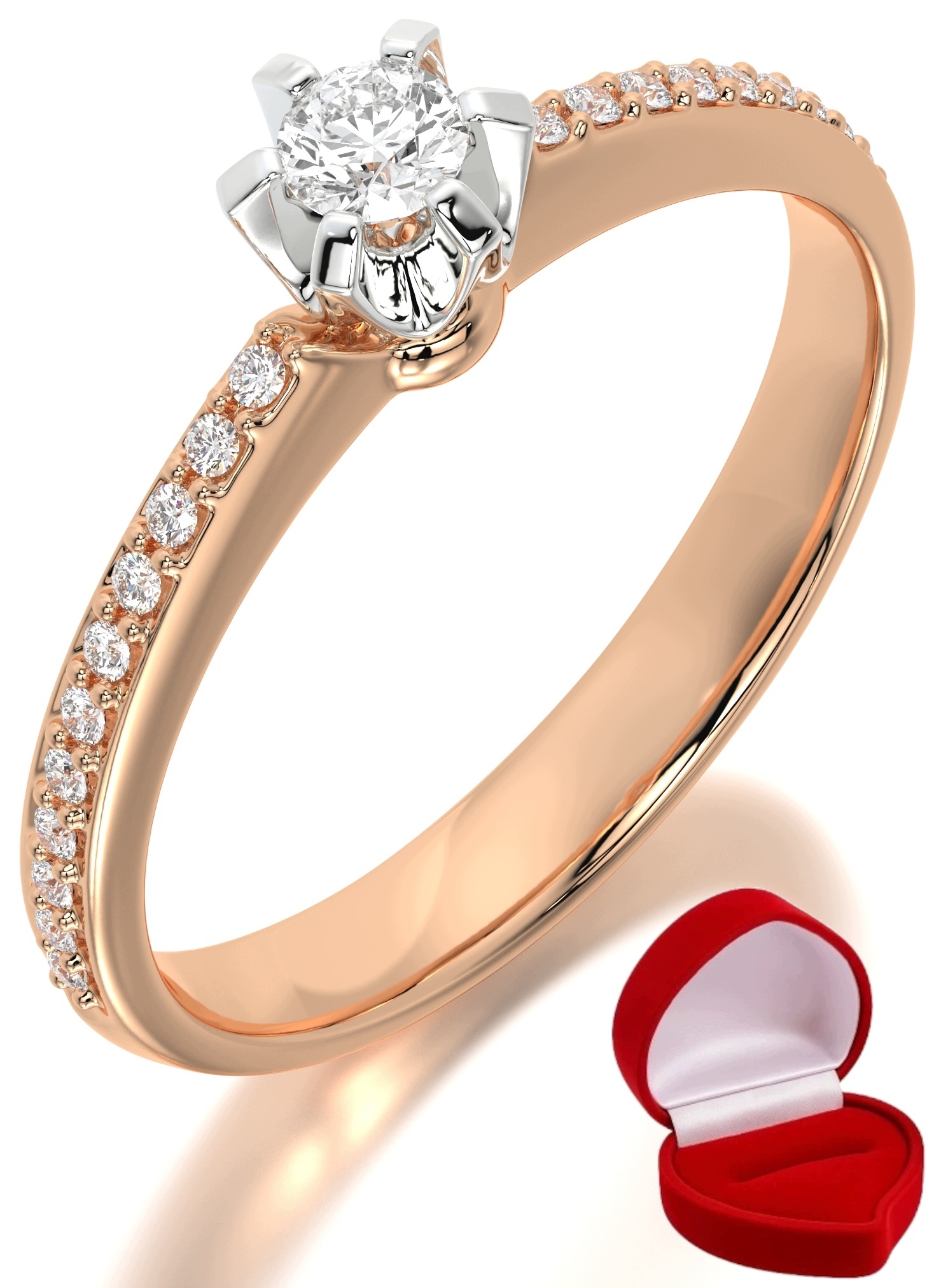 Zlatý Prstýnek 585 14k Brylant Lab 0,09 ct Růžové Zlato R15