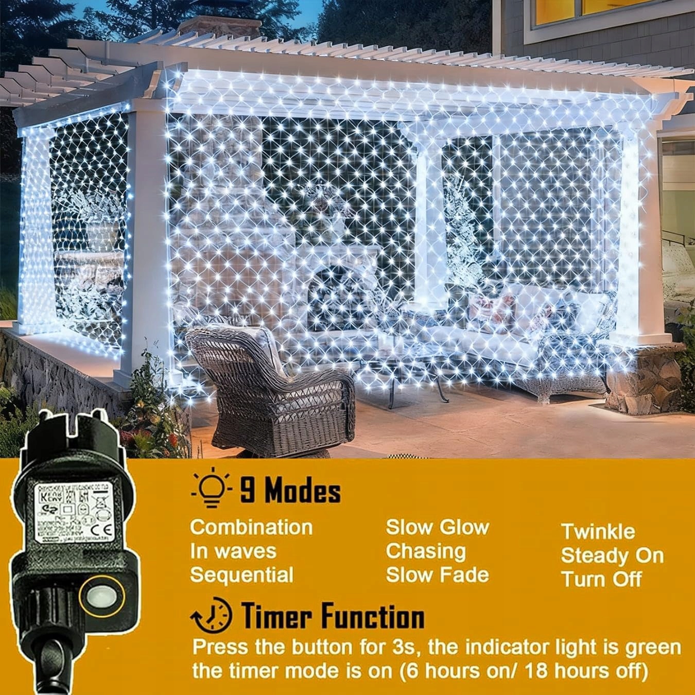 COZYMEOW Siatka Świetlna Zewnętrzna 3x2m 200 LED Światełka Balkon Drzewo — miniatura 3