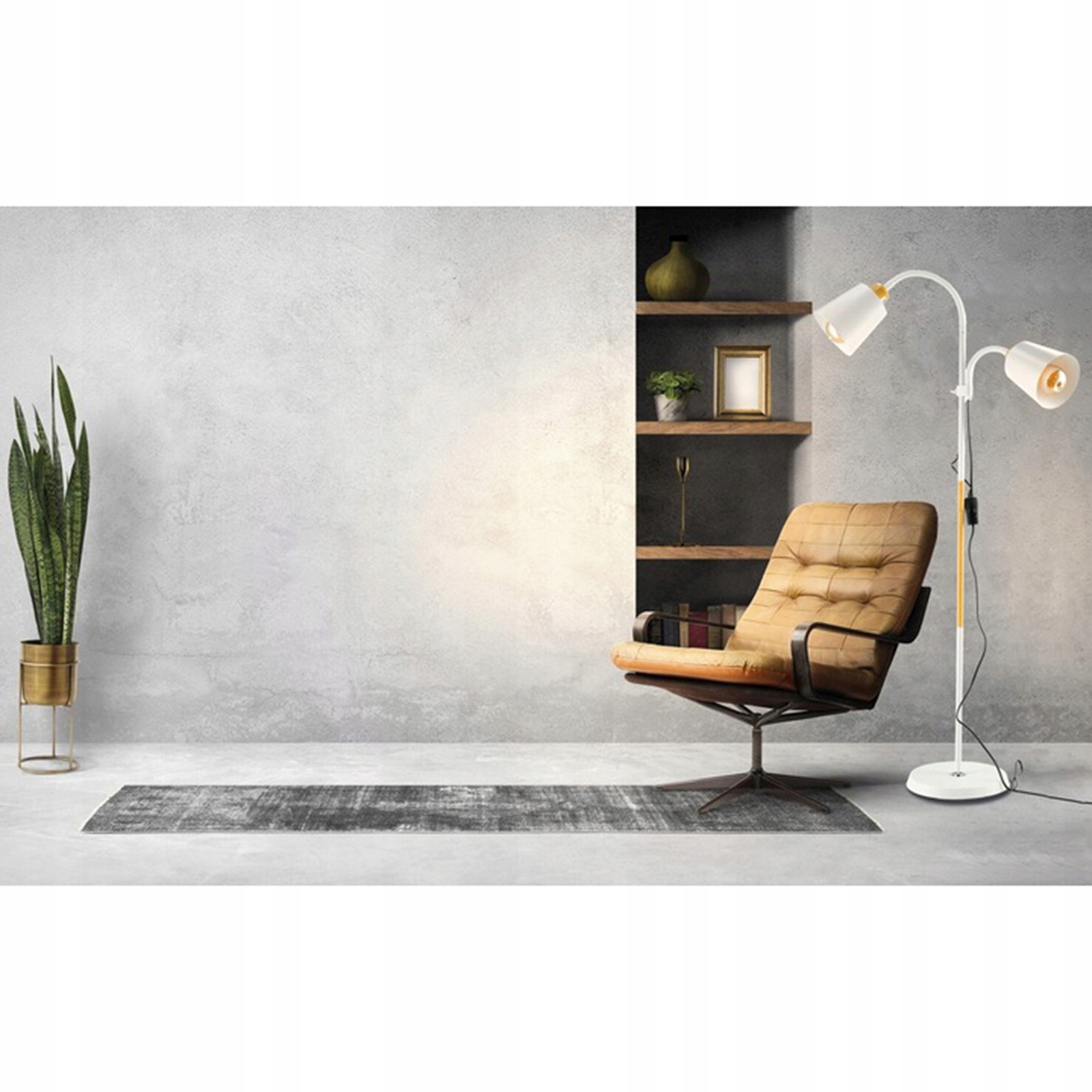 Lampa Stojąca Podłogowa Podwójna LED 2x E27 185cm LOFT z Włącznikiem Biała Stan opakowania oryginalne