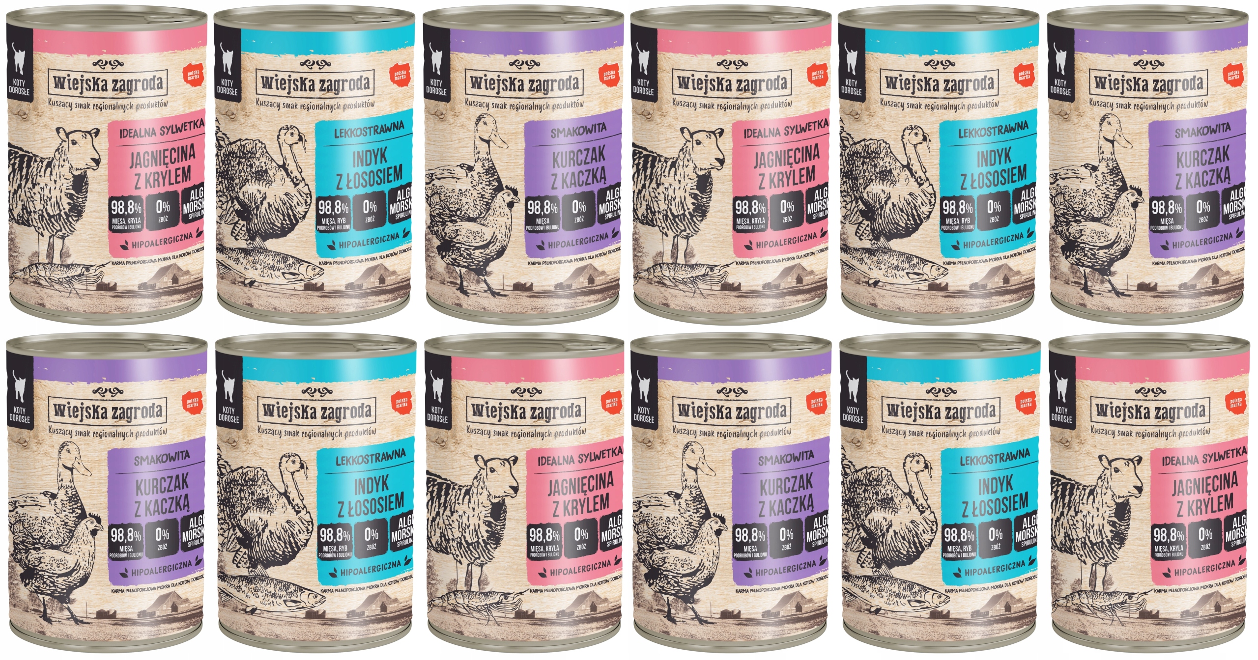 12x400g Wiejska Zagroda Karma mokra dla Kota Dorosłego MIX Smaków