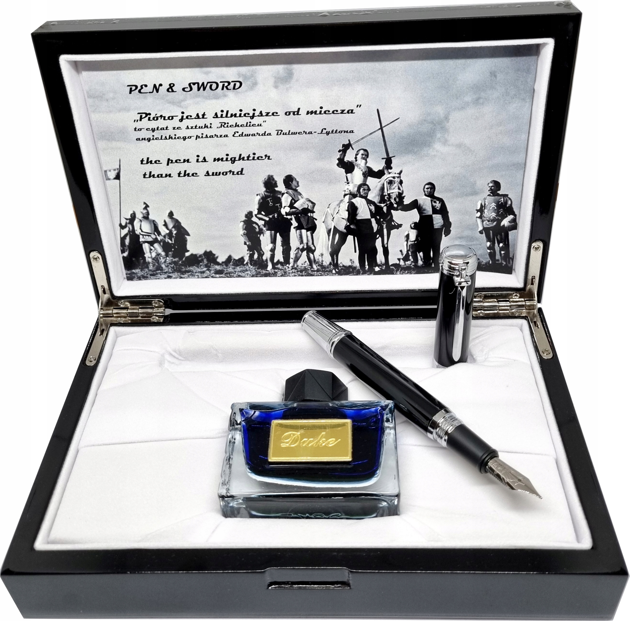 Duke Pióro Wieczne Pen & Sword Czarne Ct W Pudełku Drewnianym Z Atramentem