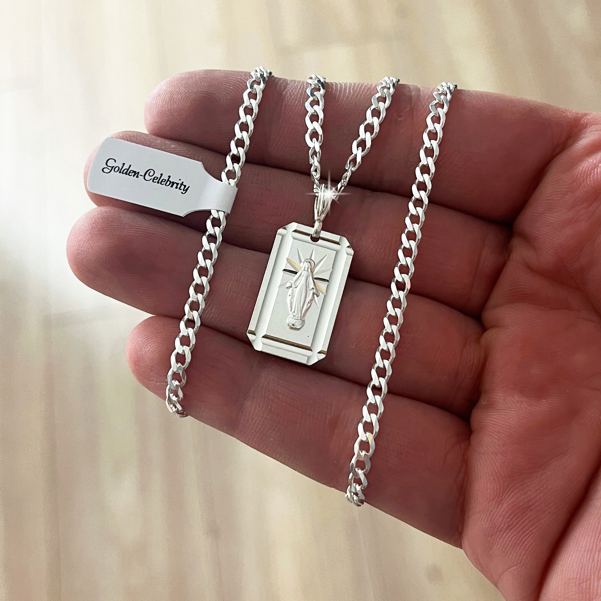 SREBRNY KOMUNIJNY ŁAŃCUSZEK MEDALIK MATKA BOSKA CUDOWNA 925 + GRAWER GRATIS Stan opakowania oryginalne