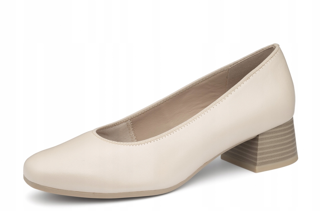 Caprice jasne beżowe damskie buty czółenka kremowe ecru skóra naturalna 5,5