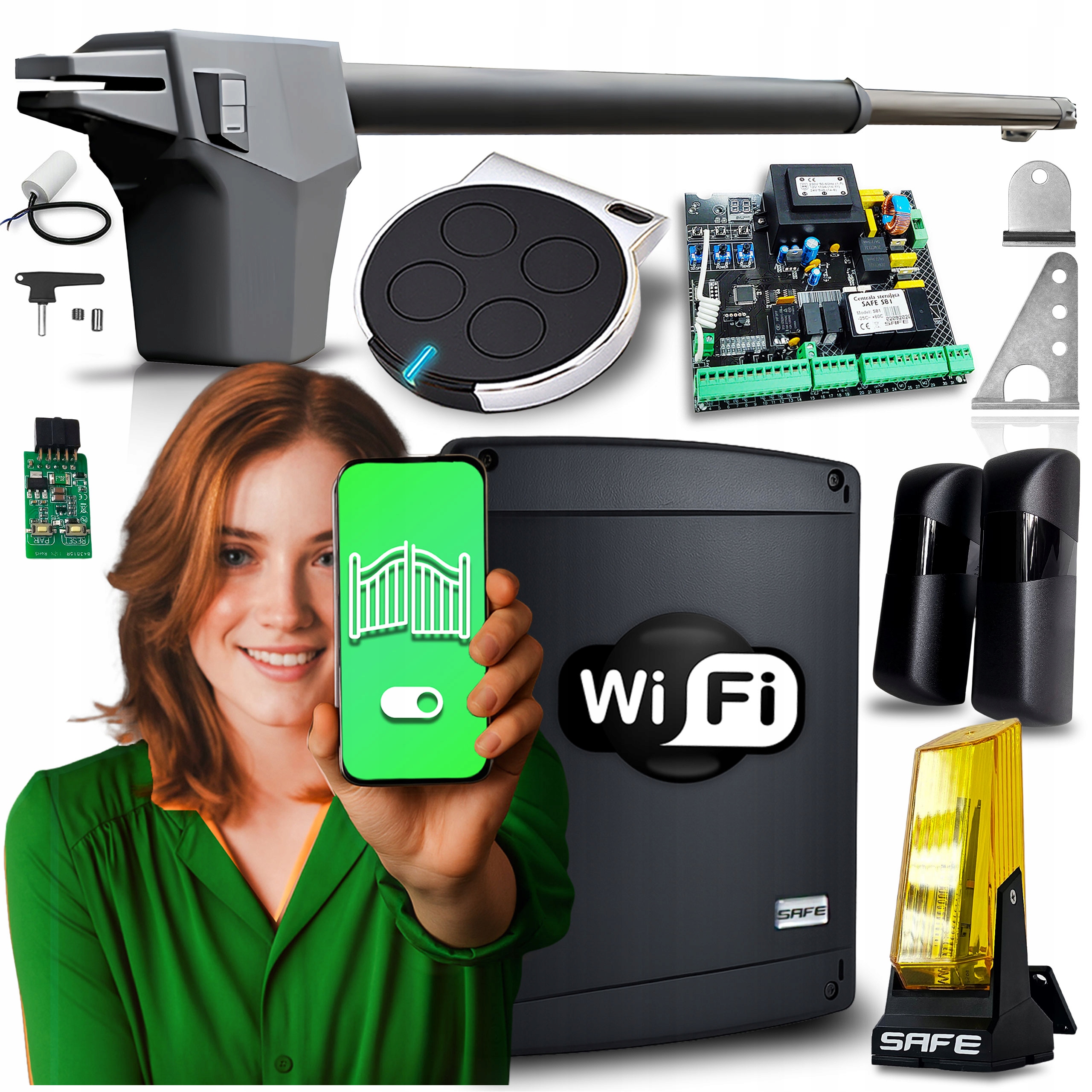 Set Pohon Pro Jednokřídlovou bránu do 4,3 m 1x Pilot Lampa Automat Wifi