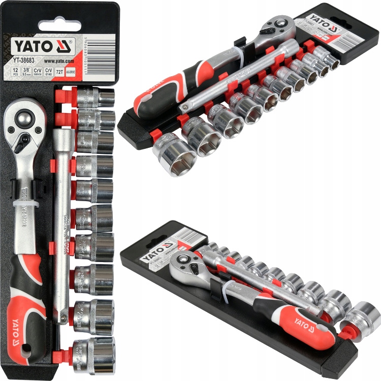 Zestaw Nasadek Klucze Nasadowe Grzechotka 3/8", 10-24mm 12 El. Komplet