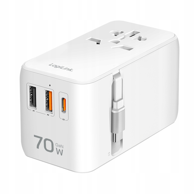 Cestovní adaptér Univerzální kostka Usb-c Pd 70W Nabíječka LogiLink GaN