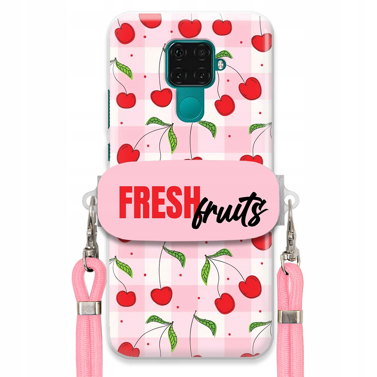 Pouzdro pro Huawei Mate 30 Lite Case Držák Šňůra Růžová Fresh Fruits Mřížka