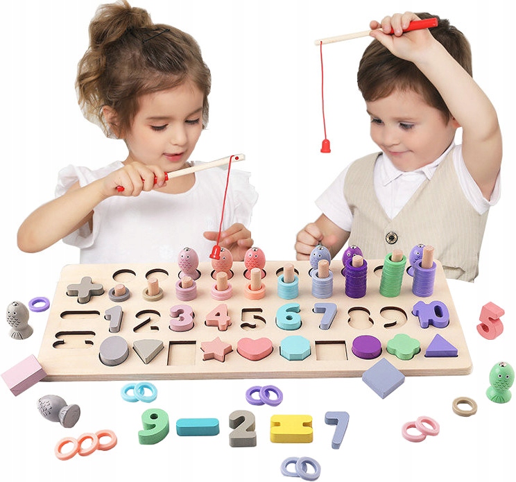 

Montessori Drewniane Liczydło Cyfry Litery Rybki