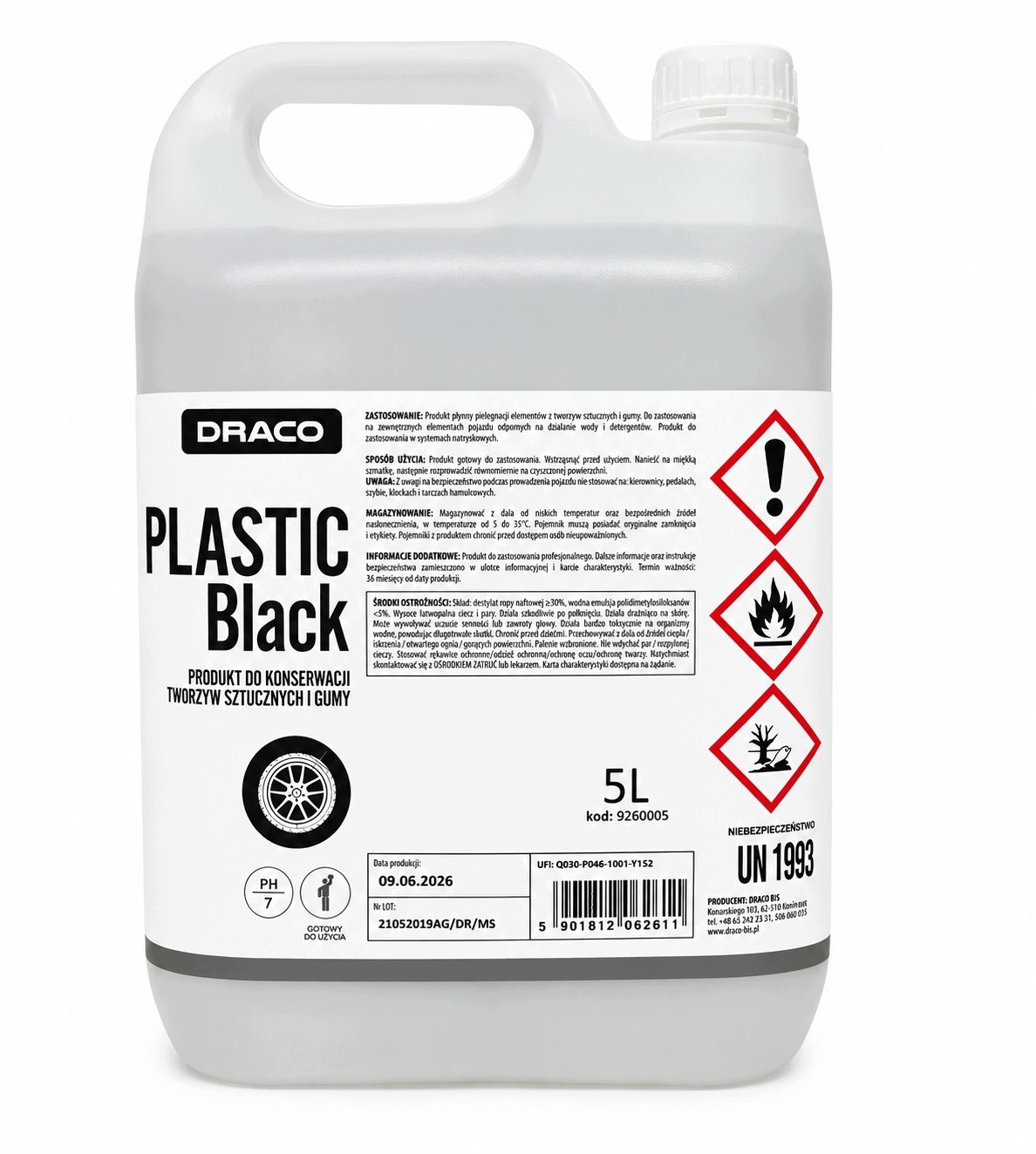 Draco Plastic Black 5L – preparat do konserwacji tworzyw sztucznych i gumy