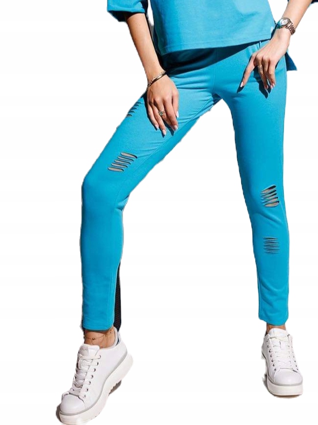 La..Mu kalhoty trubičky legíny se zářezy bavlna tyrkysová M/L -2