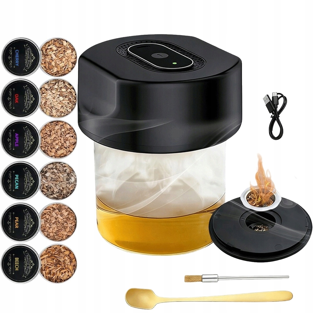 Usb dobíjecí smoker na nápoje se 6 příchutěmi, ideální jako dárek, černý