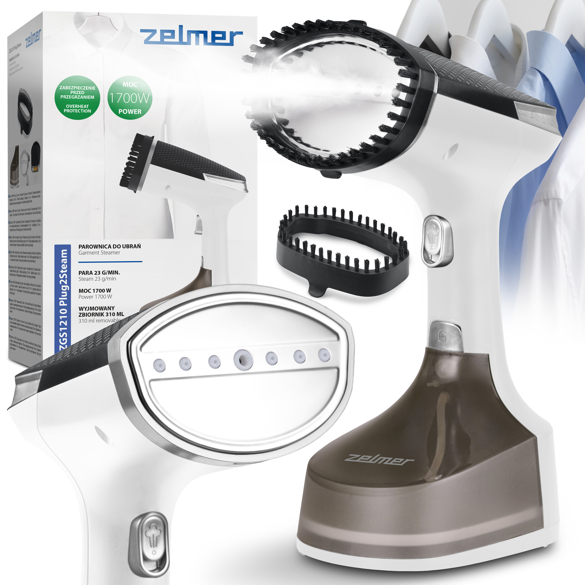 Parownica Steamer Do Ubrań Żelazko Parowe Zelmer Szczotka 1700W 310ML