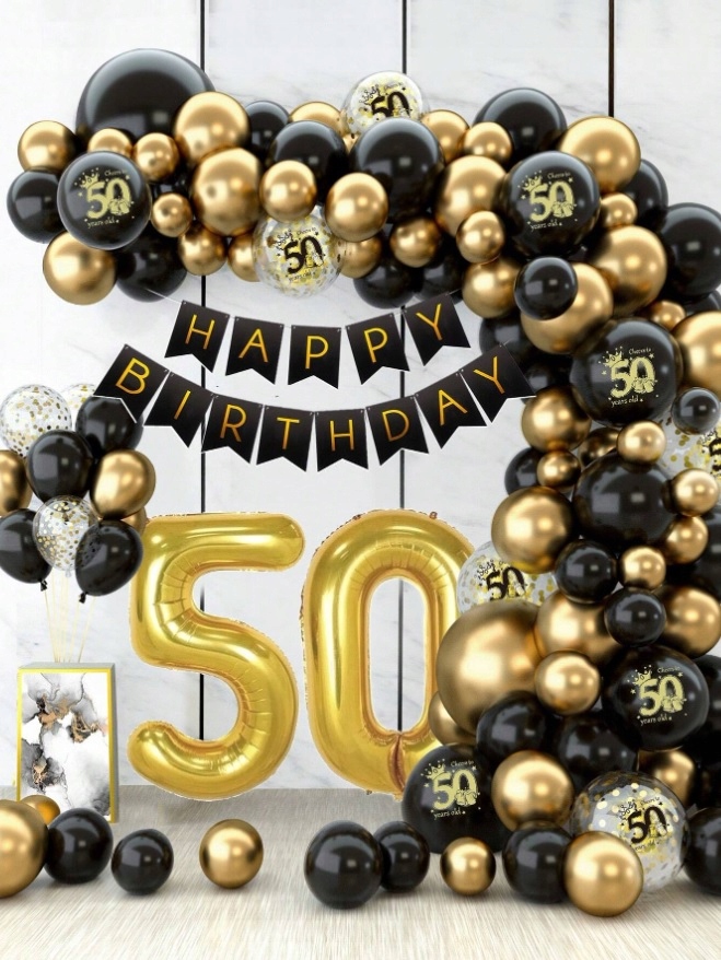Girlanda balonowa na 50. urodziny, złota, 88 elementów