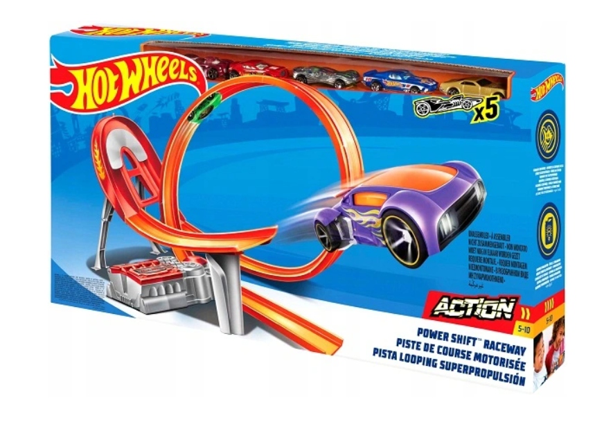 Hot Wheels Kaskaderski Tor Samochodowy zestaw tory pętla z napędem +5 autek