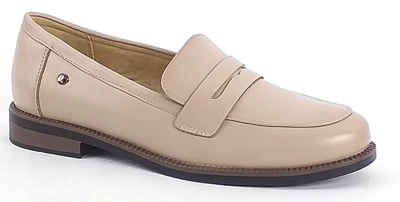 Mokasyny Vinceza 26-18131 Skórzane Damskie Płaskie Półbuty Beżowy 38