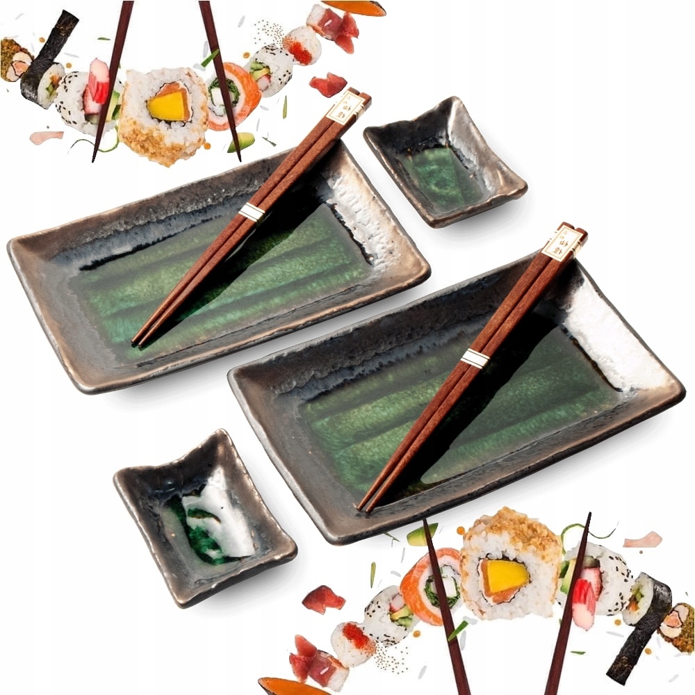 Sada keramiky na sushi Hnedozelená pre 2 osoby 6 prvkov Edo Japan